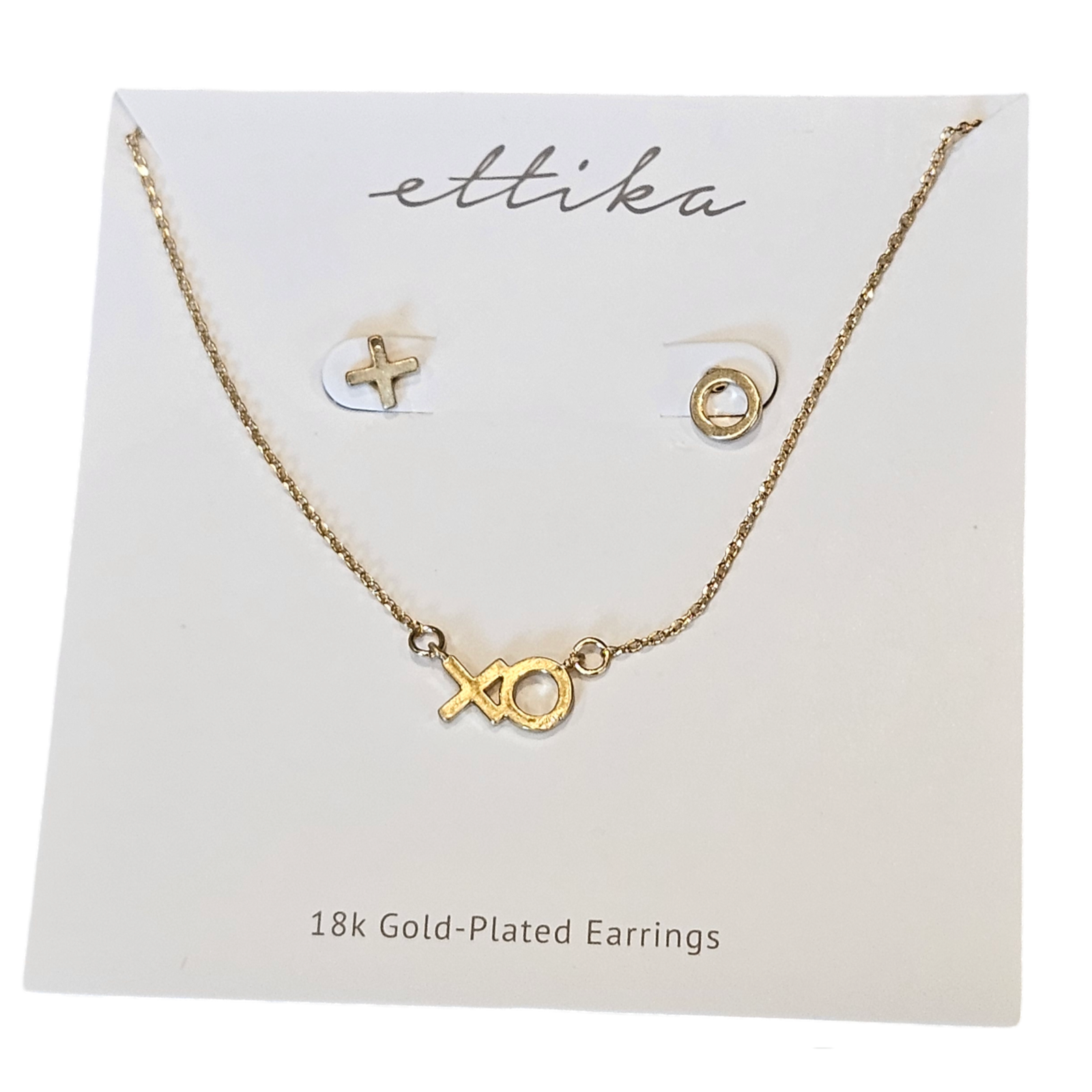 Ettika Hugs Kisses 18k Gold Plated Xo Necklace Stud Earrings Matching Set 21$